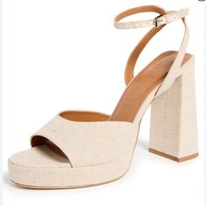 BNwT STAUD Natural Linen Solange Block Heel Platform Sandals Size 41 / 10.5